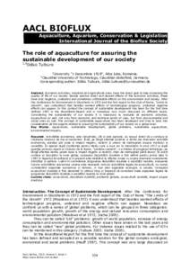 AACL BIOFLUX Aquaculture, Aquarium, Conservation & Legislation International Journal of the Bioflux Society The role of aquaculture for assuring the sustainable development of our society
