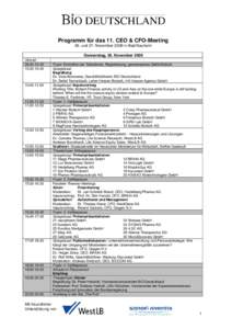 Programm für das 11. CEO & CFO-Meeting 26. und 27. November 2009 in Bad Nauheim Donnerstag, 26. November 2009 Uhrzeit 09:30-10:30 10:30-10:40
