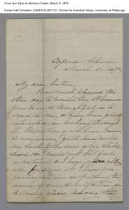 From Ann Eliza to Morrison Foster, March 5, 1872 Foster Hall Collection, CAM.FHC[removed], Center for American Music, University of Pittsburgh. From Ann Eliza to Morrison Foster, March 5, 1872 Foster Hall Collection, CAM