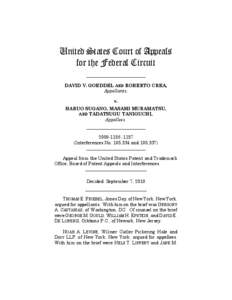 United States Court of Appeals for the Federal Circuit __________________________ DAVID V. GOEDDEL AND ROBERTO CREA, Appellants, v.