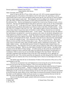 Southern Campaign American Revolution Pension Statements Pension application of Daniel Gunn W7614 Susan fn44NC Transcribed by Will Graves[removed]