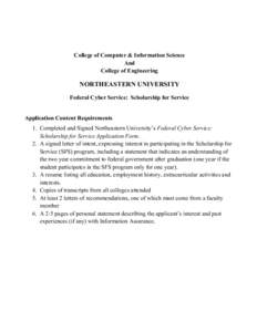 College of Computer & Information Science And College of Engineering NORTHEASTERN UNIVERSITY Federal Cyber Service: Scholarship for Service