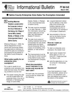 Illinois Department of Revenue Ken Zehnder, Director  Informational Bulletin