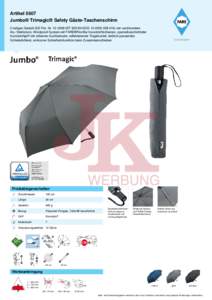 Artikel 5607 Jumbo® Trimagic® Safety Gäste-Taschenschirm 3-teiliges Gestell (DE Pat. Nr B4/DOS) mit verchromtem Alu-/Stahlstock, Windproof-System mit FARE®FlexBar Kunststoffschienen, 