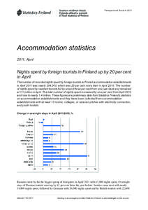 Transport and Tourism[removed]Accommodation statistics 2011, April  Nights spent by foreign tourists in Finland up by 20 per cent