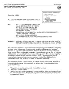 STATE OF CALIFORNIA -- HEALTH AND HUMAN SERVICES AGENCY  GRAY DAVIS, Governor DEPARTMENT OF SOCIAL SERVICES 744 P Street, Sacramento, CA 95814