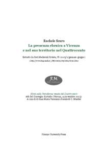 Rachele Scuro La presenza ebraica a Vicenza e nel suo territorio nel Quattrocento