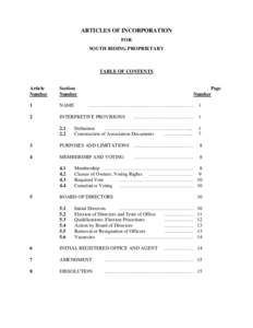 ARTICLES OF INCORPORATION FOR SOUTH RIDING PROPRIETARY TABLE OF CONTENTS