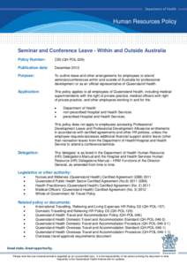 Seminar and Conference Leave - Within and Outside Australia HR Policy C50