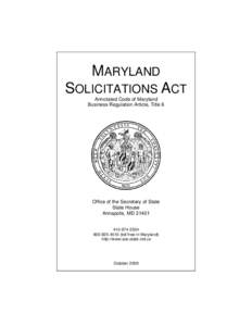 MARYLAND SOLICITATION ACT