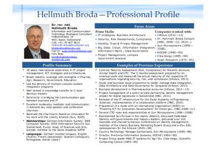 Hellmuth Broda—Professional Profile Dr. rer. nat. Hellmuth Broda Information and Communication Technology Strategies Consultant