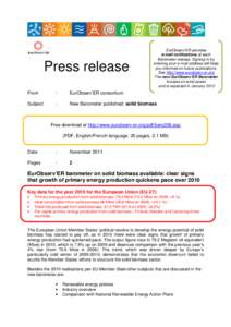 Press release  EurObserv’ER provides e-mail notifications at each Barometer release. Signing-in by entering your e-mail address will keep