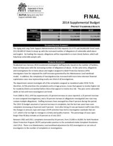 FINAL 2014 Supplemental Budget PROTECT VULNERABLE ADULTS Request FTE GF-State