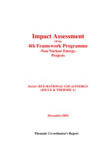 Impact Assessment Of the 4th Framework Programme -Non Nuclear EnergyProjects