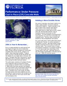 Performance Under Pressure: Cast-in-Place (CIP) Concrete Walls Program for Resource Efficient Communities | School of Natural Resources and Environment | www.energy.ufl.edu