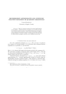 HOUSEHOLDER’S APPROXIMANTS AND CONTINUED FRACTION EXPANSION OF QUADRATIC IRRATIONALS Vinko Petričević University of Zagreb, Croatia  Abstract. There are numerous methods for rational approximation