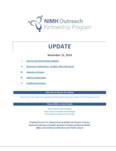 UPDATE November 15, 2014 I. Science and Service News Updates