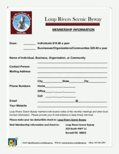 Loup Rivers Scenic Byway MEMBERSHIP INFORMATION Dues:  ________ Individuals $10.00 a year