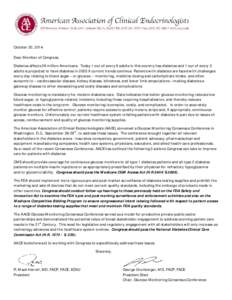 October 20, 2014 Dear Member of Congress, Diabetes affects 29 million Americans. Today 1 out of every 9 adults in this country has diabetes and 1 out of every 3 adults is projected to have diabetes in 2050 if current tre