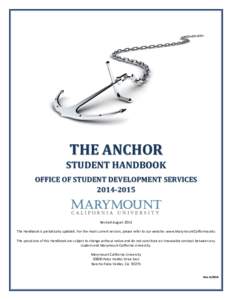 THE ANCHOR STUDENT HANDBOOK OFFICE OF STUDENT DEVELOPMENT SERVICES[removed]Revised August 2014