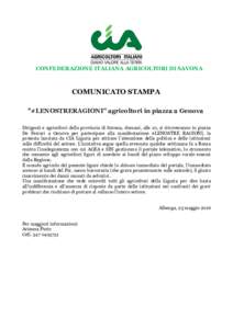 CONFEDERAZIONE ITALIANA AGRICOLTORI DI SAVONA  COMUNICATO STAMPA 