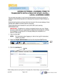 TS98 - Adding External Learning Items to Transcrips with a Field of Study (CLPs)--Local Learning Admin