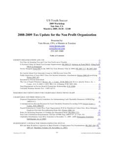 US Youth Soccer 2009 Workshop San Jose, CA March 6, 2009, 10:[removed]:[removed]Tax Update for the Non Profit Organization