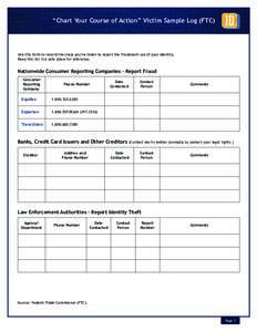 “Chart Your Course of Action” Victim Sample Log (FTC) Use this form to record the steps you’ve taken to report the fraudulent use of your identity. Keep this list in a safe place for reference.