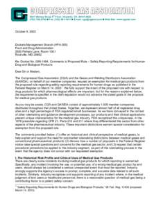 COMPRESSED GAS ASSOCIATION[removed]Walney Road, 5th Floor, Chantilly, VA[removed][removed]  Fax: ([removed]  E-mail: [removed]  Web Site: www.cganet.com  October 9, 2003