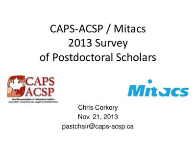 CAPS-ACSP / Mitacs 2013 Survey of Postdoctoral Scholars Chris Corkery Nov. 21, 2013