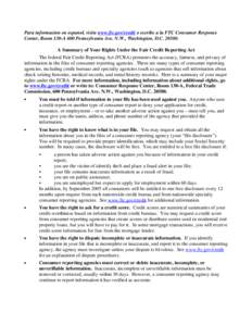 Credit bureau / Credit history / Credit score / Opt-out / Consumer protection / Identity theft / Tenant screening / Fair and Accurate Credit Transactions Act / Financial economics / Credit / Fair Credit Reporting Act