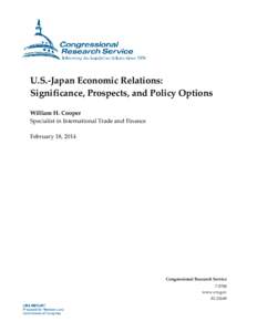 U.S.-Japan Economic Relations: Significance, Prospects, and Policy Options