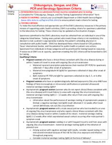 Chikungunya, Dengue, and Zika PCR and Serology Specimen Criteria