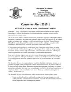 Department of Business Regulation Securities Division 1511 Pontiac Avenue, BldgCranston, Rhode Island 02920