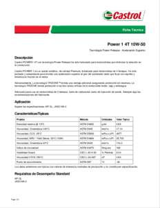 Ficha Técnica  Power 1 4T 10W-50 Tecnología Power Release - Aceleración Superior  Descripción