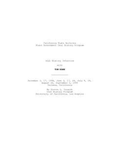 Jerome R. Waldie / Bane / California Democratic Council / Leo T. McCarthy / Oral history / California State Assembly / California Democratic Party / California / Jesse M. Unruh / State governments of the United States