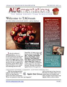 AUGMENTATIONS: THE APPLE GROUPS TEAM NEWSLETTER  Welcome to TAGteam Our debut edition exclusively for members...and we thank you!  Daniel East. In future issues, we’ll