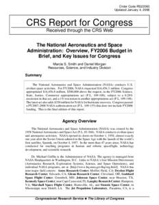 The National Aeronautics and Space Administration:  Overview, FY2006 Budget in Brief, and Key Issues for Congress