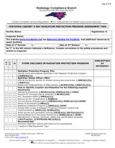 Page 1 of 3  CERTIFIED CABINET X-RAY RADIATION PROTECTION PROGRAM ASSESSMENT TOOL Facility Name:  Registration #: