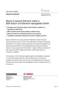 Robert Bosch GmbH / BSH Bosch und Siemens Hausgeräte / Siemens / Robert Bosch / Gaggenau Hausgeräte / Balay / Technology / Economy of Germany / Germany