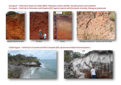 24 August – Field trip to Poços de Caldas (MG): Paleogene surface profiles, bauxite genesis and evolution 25 August – Field trip to Piracicaba and Itirapina (SP): typical tropical soils (Ferralsols, Acrisols), Paleo