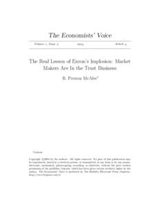 The Economists’ Voice Volume , Issue    Article 