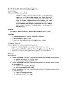 The Photoelectric Effect: A Practical Approach Molly Golladay Allatoona High School, Acworth, GA