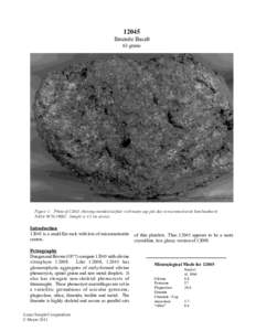 12045 Ilmenite Basalt 63 grams Figure 1: Photo of[removed]showing rounded surface with many zap pits due to micrometeorite bombardment. NASA #S70[removed]Sample is 4.5 cm across.