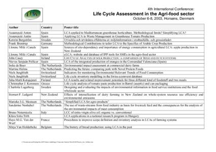 4th International Conference:  Life Cycle Assessment in the Agri-food sector October 6-8, 2003, Horsens, Denmark Author