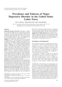 The Journal of Mental Health Policy and Economics J. Mental Health Policy Econ. 2, 123–Prevalence and Patterns of Major Depressive Disorder in the United States Labor Force