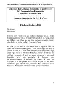 Check against delivery – Seul le texte prononcé fait foi – Es gilt das gesprochene Wort  Discours de M. Marco Benedetti à la conférence DG Interprétation-Universités - Bruxelles, le 6 mars 2009 – Introduction 