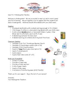 Microsoft Word - Kindergarten supply list.doc