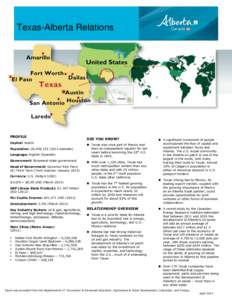 Texas-Alberta Relations  PROFILE Capital: Austin Population: 26,448,[removed]esimate) Language: English (Spanish)