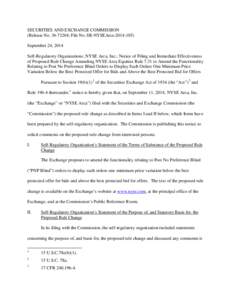 SECURITIES AND EXCHANGE COMMISSION (Release No[removed]; File No. SR-NYSEArca[removed]September 24, 2014 Self-Regulatory Organizations; NYSE Arca, Inc.; Notice of Filing and Immediate Effectiveness of Proposed Rule Ch